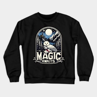 Magic Awaits - Snowy Owl with an Envelope in a Mystical Night - Fantasy Crewneck Sweatshirt